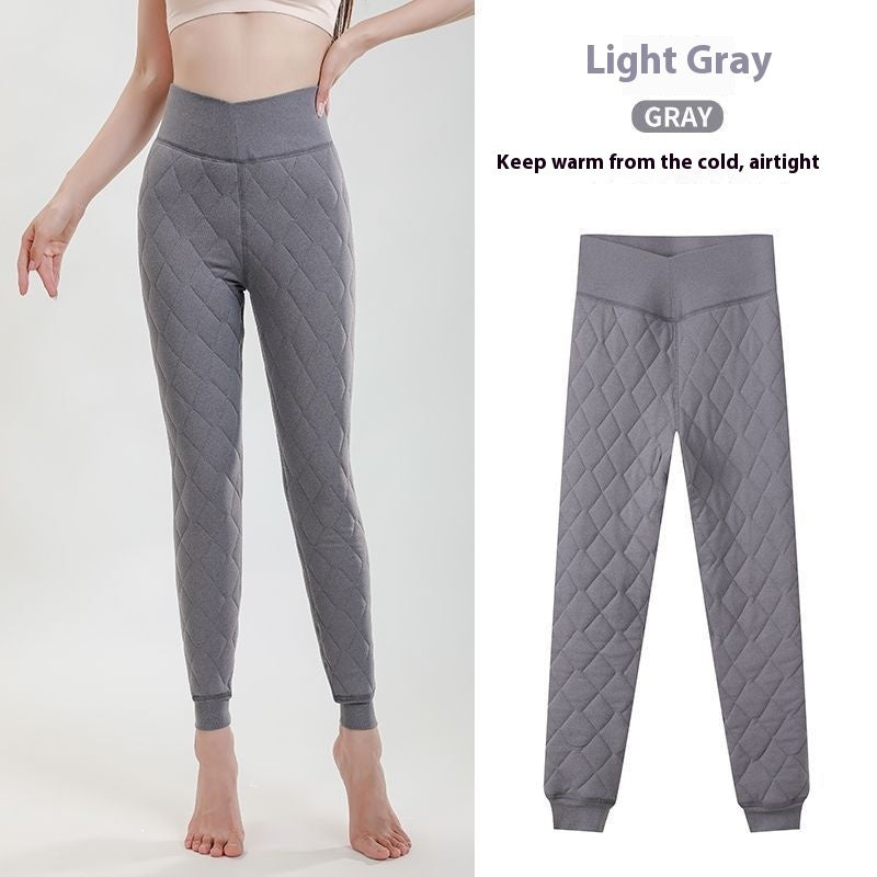 Warme, verdickte Kaschmir-Leggings für den Winter, Rautennähte, Oberbekleidung, hohe Taille, schmale Hose, Damenbekleidung