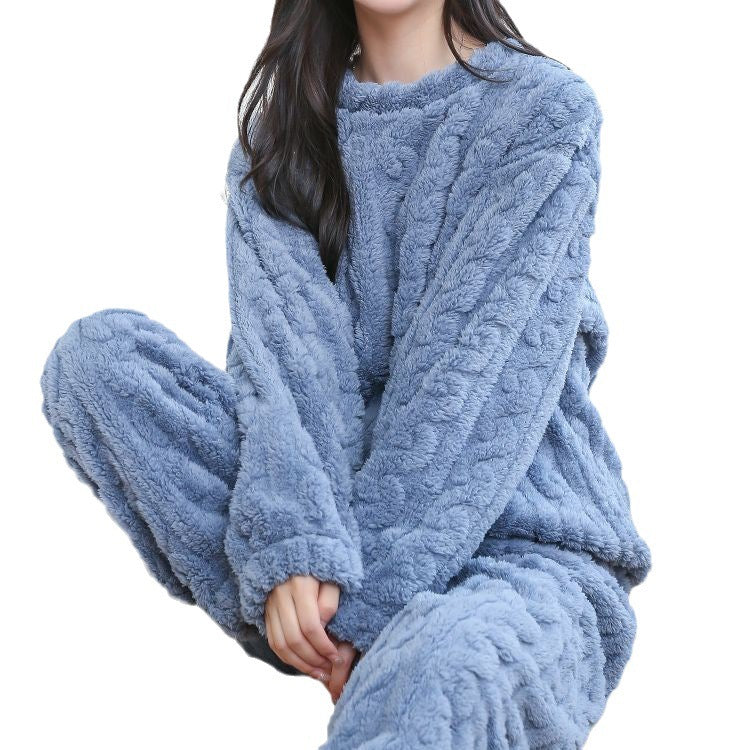 Flannel Warm Blouse And Pants Female Thickened Loungewear