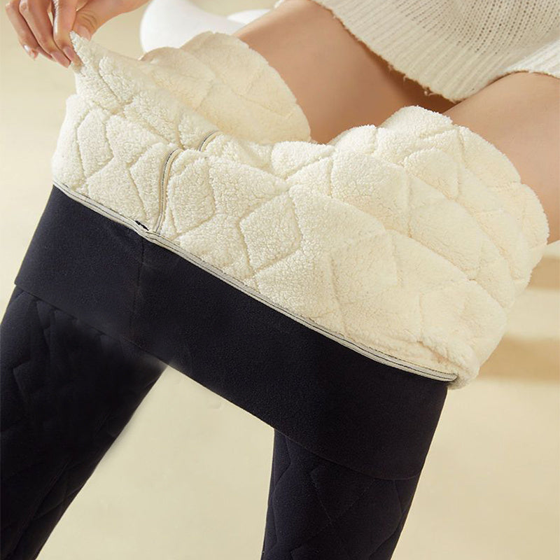 Warme, verdickte Kaschmir-Leggings für den Winter, Rautennähte, Oberbekleidung, hohe Taille, schmale Hose, Damenbekleidung