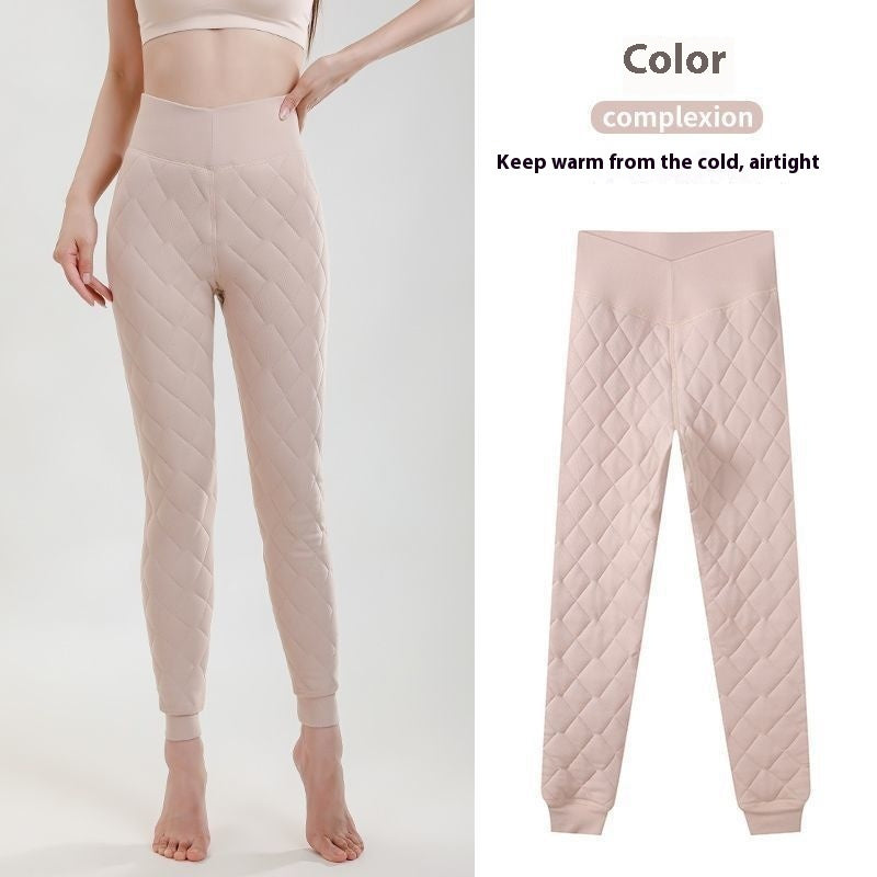 Warme, verdickte Kaschmir-Leggings für den Winter, Rautennähte, Oberbekleidung, hohe Taille, schmale Hose, Damenbekleidung