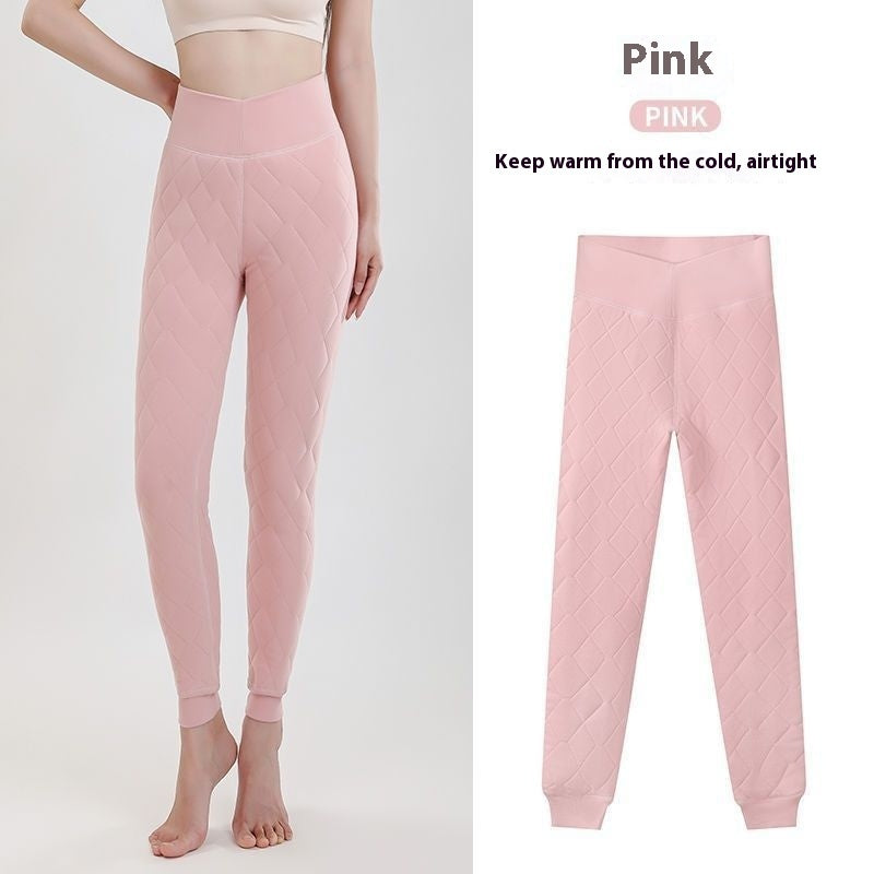 Warme, verdickte Kaschmir-Leggings für den Winter, Rautennähte, Oberbekleidung, hohe Taille, schmale Hose, Damenbekleidung