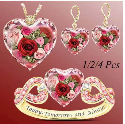 Crystal Love Rose Necklace Set Zircon Necklace
