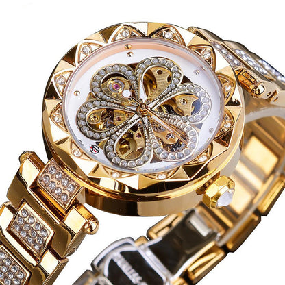 Forsining Mechanische Automatische Damen Uhren Top Marke Luxus Strass Weibliche Armbanduhren Rose Gold Edelstahl Uhr