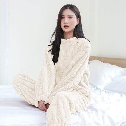 Flannel Warm Blouse And Pants Female Thickened Loungewear